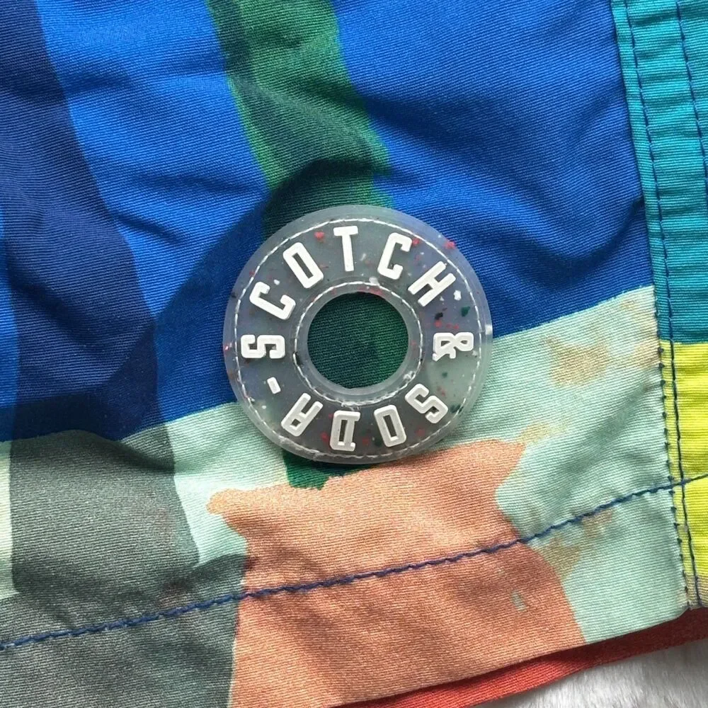 Scotch & Soda Boys Size 4/104 Colorblock Tropical Swim Trunks Shorts Blue